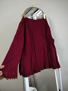 Size Upto XL Maroon Lace Trim Tunic Top