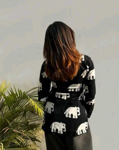 Elephant Print Long Sleeve Top