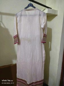 Embroidered Cream Kurti