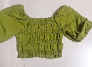 Olive Off-Shoulder Crop Top &amp; Jeans