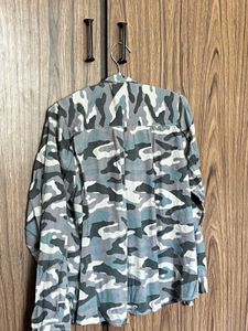 Camo Button-Up Shirt with Patches