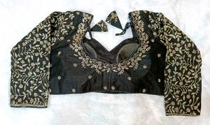 Elegant Black &amp; Gold Embroidered Blouse