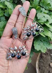 Silver Oxidised Jhumka And Dangler