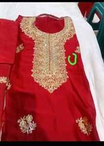Red Embroidered Dress Material