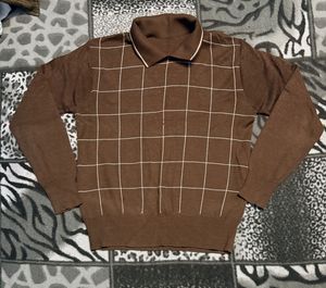 Brown Checked Polo Sweater