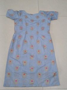Powder Blue Banarasi Silk Kurti