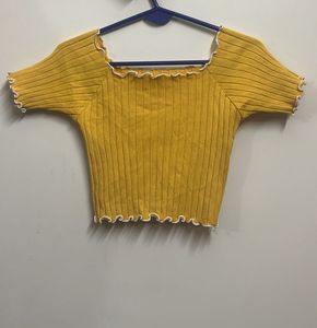 Mustard Ribbed Crop Top