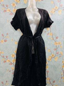 Black Tie Up Cotton Dress
