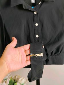 Black Tie-Front Blouse