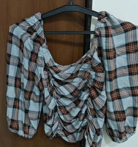 Plaid Ruched Top
