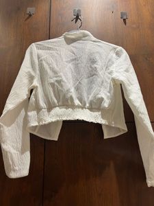 Zudio White Textured Crop Shirt