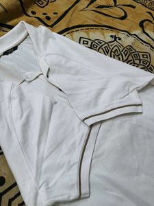 Massimo Dutti Men White Cotton Polo Tshirt