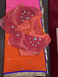 Orange - Pink Designer Saree With Blouse
