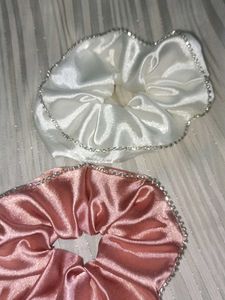 SET OF 2 Satin Scrunchies with Rhinestone Detail