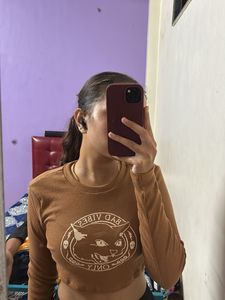 Brown "Bad Vibes Only" Graphic Crop Top