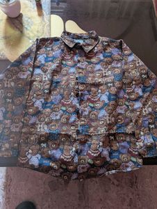Teddy Bear Print Button-Down Shirt