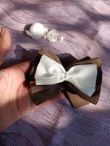 Brown &amp; White Bow Hair Clip