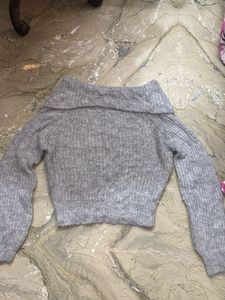 Stylish Grey Off-Shoulder Sweater