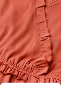 Elegant Rust-Orange Midi Dress with Puff Sleeves a