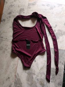 Bodysuit halter neck Burgundy