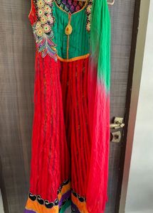 Red And Green Dress With Paijama Dupatta