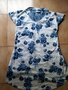 White With Navy Blue Floral Top Or Tunic