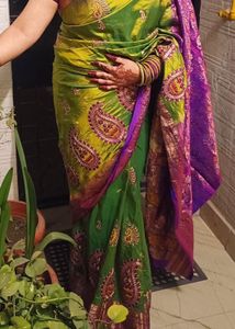 Green Violet  Embroidery Sari With Blouse