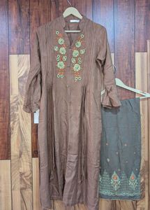 Brown Cotton Frock with Divider Shalwar – Sozni