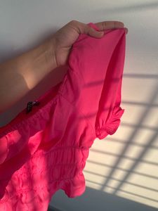 Pink Ruffle Sleeve Crop Top