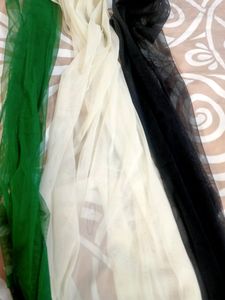 3 Dupatta* Colour - Green, Black &amp; Off White