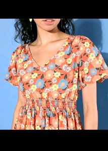 Mast And Harbour Dress V Neck Puff Sleeve