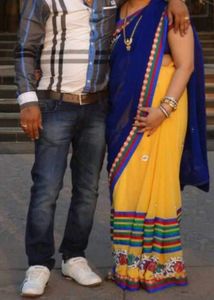 Embroidered Blue &amp; Yellow Sari