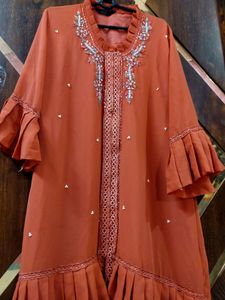 New Coral Pink Work Georgette kurti pan