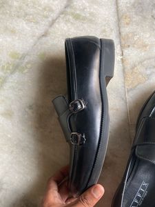 Black Leather Monk Strap(double Buckle) Loafers