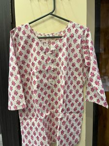 Floral Print White Kurta