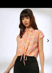 Printed Tie-Front Crop Top