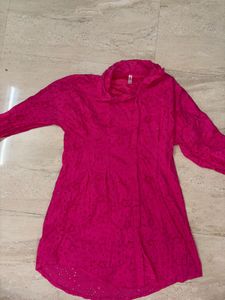 Hot Pink Schiffli Shirt Dress