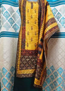 Elegant Mustard Yellow Side.dori Pattern Dress