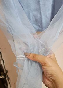 Cute Blue Korean Top With Lace Sleeves