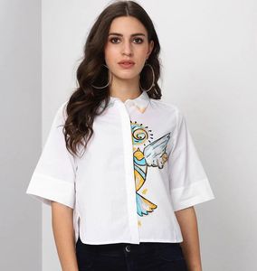 Boxy Digital Print Shirt with Hand Embroidery Coll