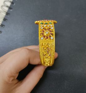 Gold Plated Kada With Diamond - Golden