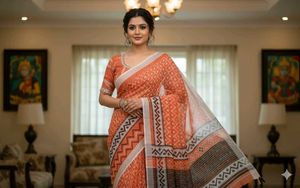 Stylish orange Printed Saree