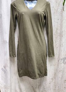 3138. Olive Green Long Sleeve Dress