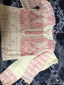 Pink And White Kurta Set