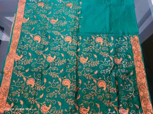 Green Silk Saree With Sequence Work
