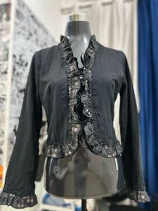 Ruffled Black Cropped Jacket