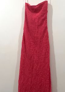 Hot Pink Strapless Ruched Maxi Dress