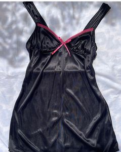 Custom Party Black Slip Dress With Pink Bows