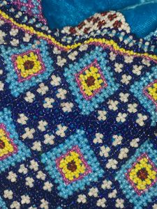 Blue Velvet Bead Embroidered Potli Bag