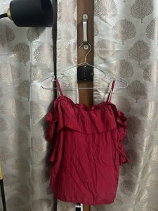 Red Off Shoulder Ruffle Top